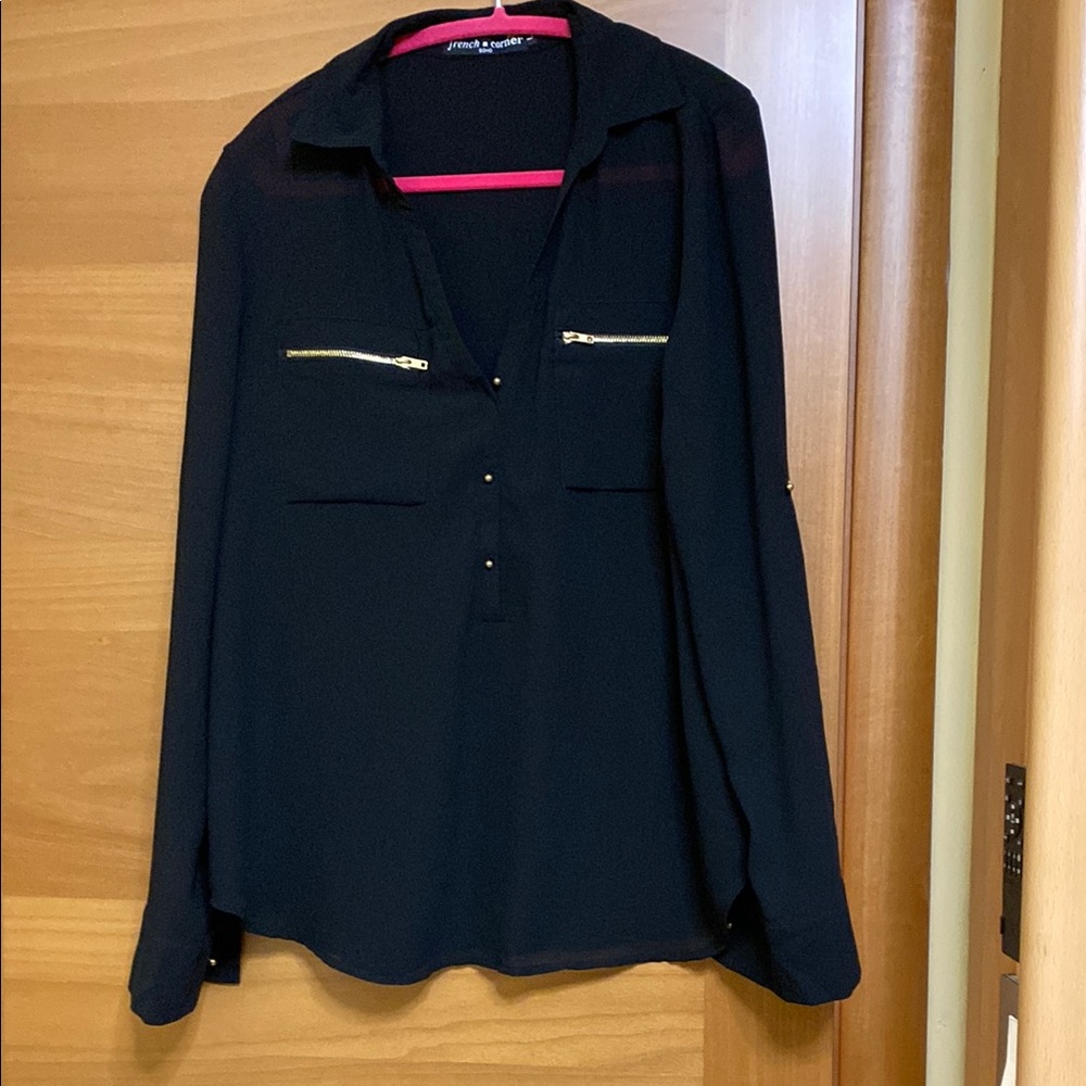 french corner Soho Black Blouse with Gold Accents Soho